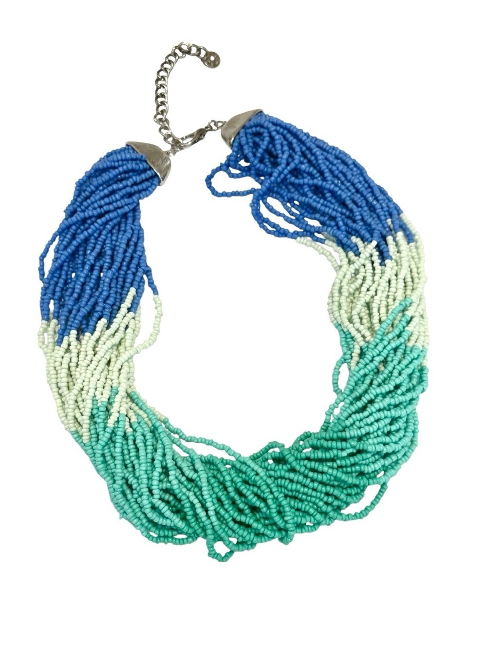 Talbots Blue Ombre Multi-Strand Seed Bead Statement Necklace | NEW